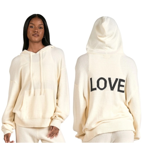Elan Soft Cozy Cream Graphic Hoodie with Love Print - Picture 1 of 9